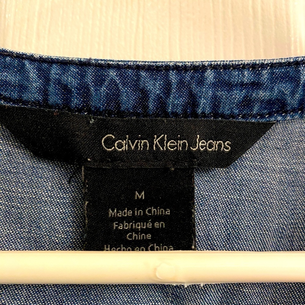 Calvin Klein Jeans Tencel Shirt Dress Women Size M Blue Waist-Drawstring - Picture 4 of 6